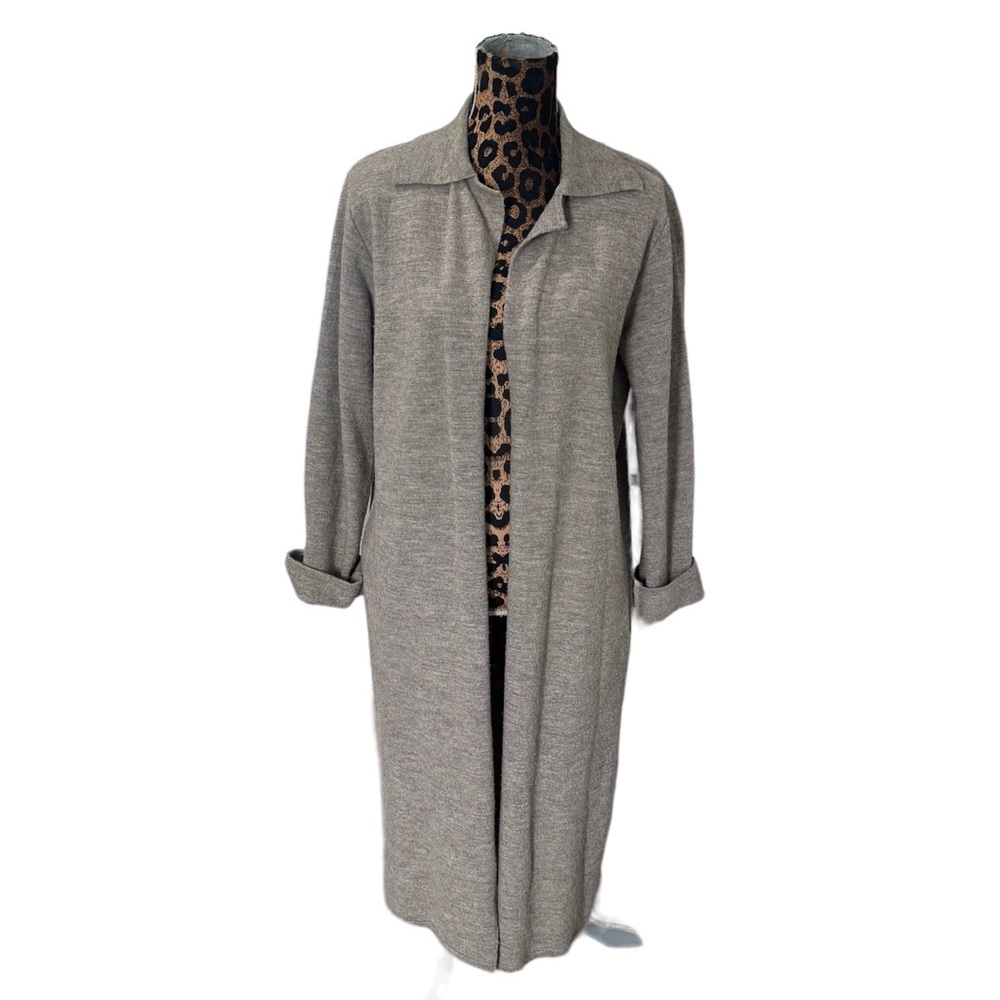 Fisherman Out of Ireland  Wool Long Cardigan Duster  Women's Sz L FLAW